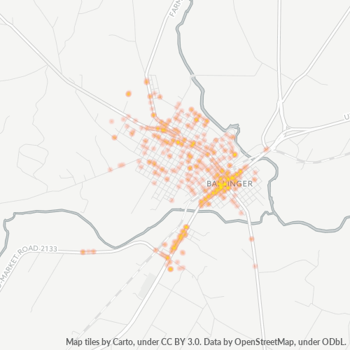 Verksamhetskoncentration i Postnummer 76821 - Ballinger, Texas