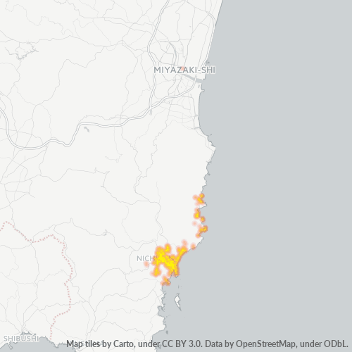 Bedrijfsconcentratie in Postcode 887 - Nichinan, Miyazaki (prefectuur)