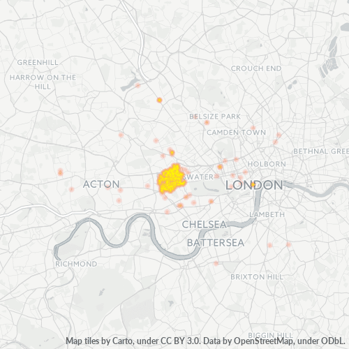 Verksamhetskoncentration i Postnummer W11 - London, England
