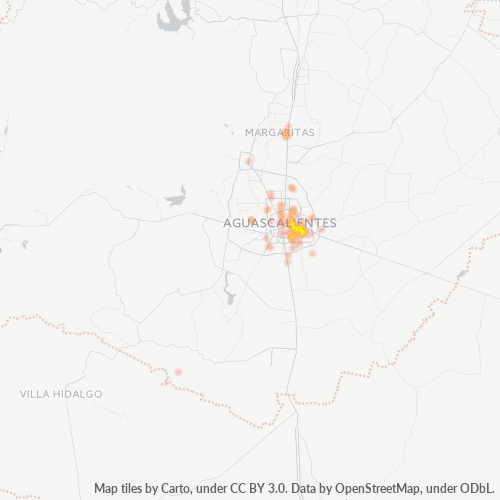 Verksamhetskoncentration i Postnummer 20250 - Aguascalientes, Aguascalientes (delstat)