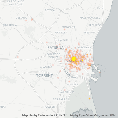 Verksamhetskoncentration i Postnummer 46001 - Valencia, Valencia (autonom region)