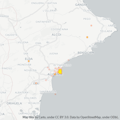 Bedrijfsconcentratie in Postcode 03540 - Alicante, Valencia (autonome gemeenschap)