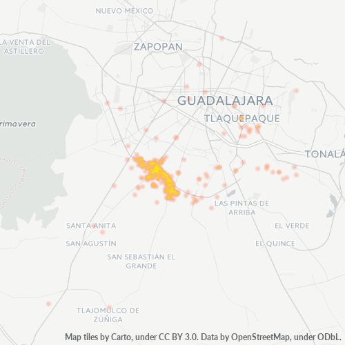 Verksamhetskoncentration i Postnummer 45601 - Tlaquepaque, Jalisco
