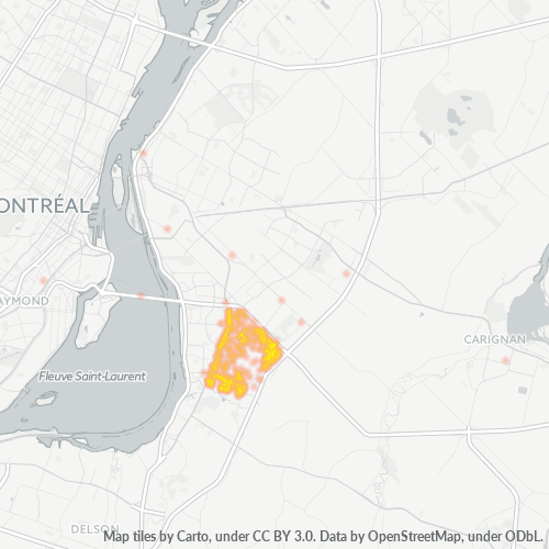 Verksamhetskoncentration i Postnummer J4Y - Brossard, Québec