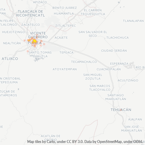 Verksamhetskoncentration i Postnummer 72050 - Puebla, Puebla (delstat)