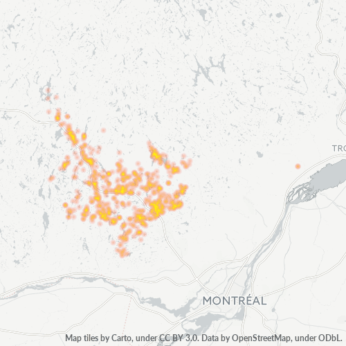 Verksamhetskoncentration i Postnummer J0T - Québec