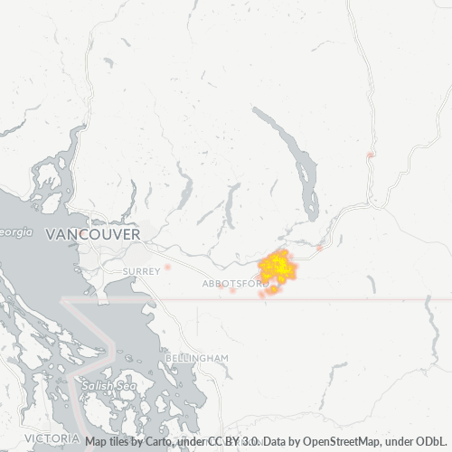 Bedrijfsconcentratie in Postcode V2R - Chilliwack, Brits-Columbia