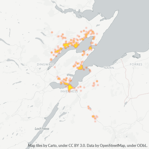 Concentració d'empreses a Codi Postal IV1 - Inverness, Escòcia
