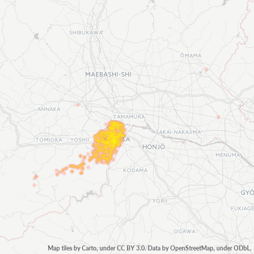 Bedrijfsconcentratie in Postcode 375 - Gunma (prefectuur)