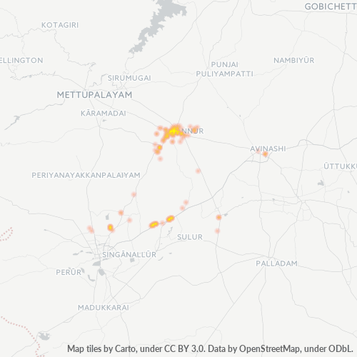 Ettevõttete kontsentratsioon asukohas Postiindeksi 641653 - Coimbatore, Tamil Nadu
