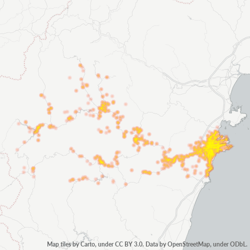 Bedrijfsconcentratie in Postcode 883 - Miyazaki (prefectuur)