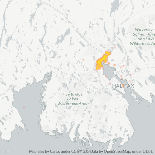 Bedrijfsconcentratie in Postcode B4A - Bedford, Nova Scotia