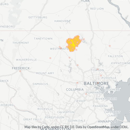 Verksamhetskoncentration i Postnummer 21074 - Hampstead, Maryland