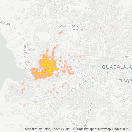 Verksamhetskoncentration i Postnummer 45030 - Guadalajara, Mexiko