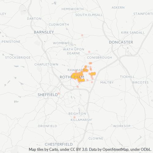 Concentració d'empreses a Codi Postal S65 - Rotherham, Anglaterra