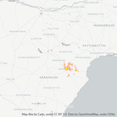 Bedrijfsconcentratie in Postcode 614616 - Arantāngi, Tamil Nadu