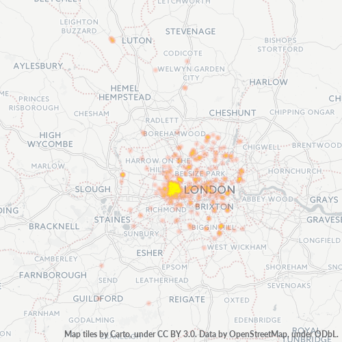 Concentració d'empreses a Codi Postal W3 - Londres, Anglaterra