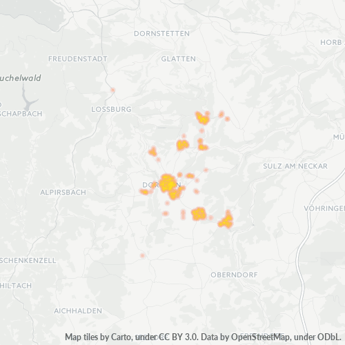 Bedrijfsconcentratie in Postcode 72175 - Dornhan, Baden-Württemberg