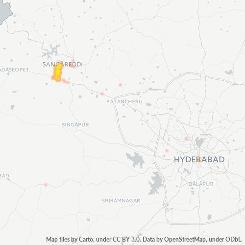 Verksamhetskoncentration i Postnummer 502001 - Sangareddy, Telangana