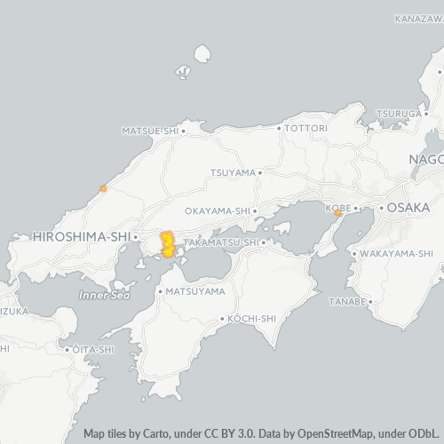 Bedrijfsconcentratie in Postcode 725 - Hiroshima (prefectuur)
