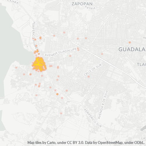 Verksamhetskoncentration i Postnummer 45069 - Zapopan, Jalisco