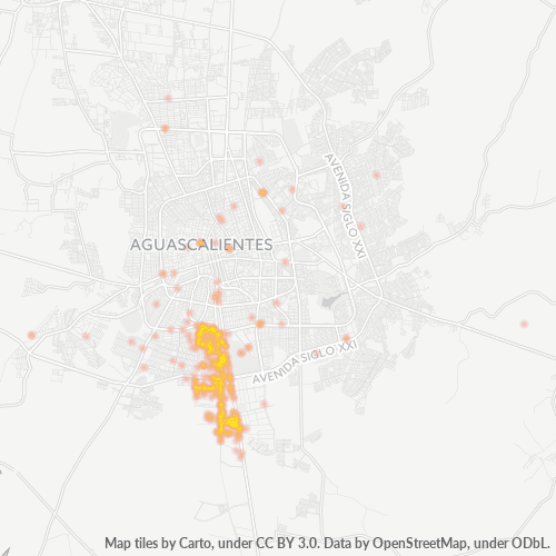Verksamhetskoncentration i Postnummer 20280 - Aguascalientes, Aguascalientes (delstat)