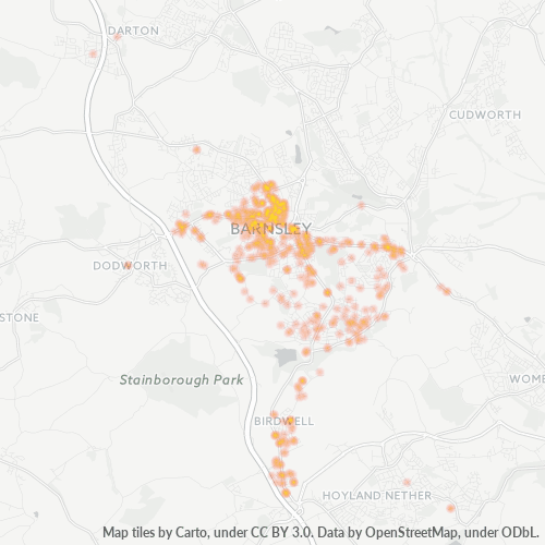 Concentrarea activității în Cod Postal S70 - Barnsley, Anglia