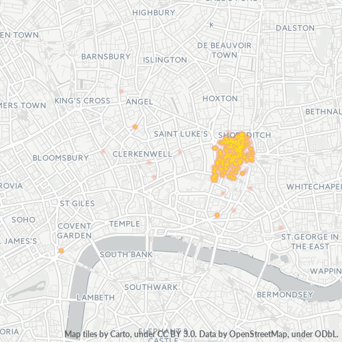 Verksamhetskoncentration i Postnummer EC2A - Storbritannien