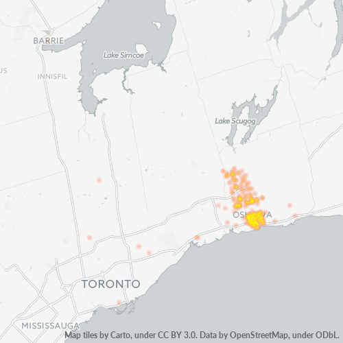Bedrijfsconcentratie in Postcode L1H - Oshawa, Ontario