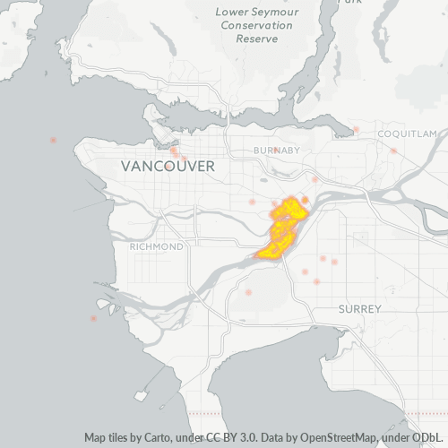 Verksamhetskoncentration i Postnummer V3M - New Westminster, British Columbia