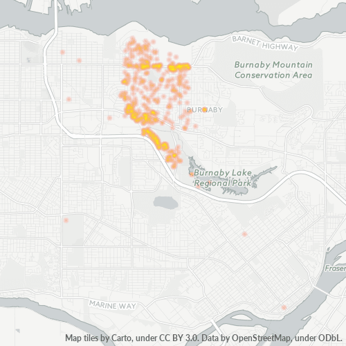 Bedrijfsconcentratie in Postcode V5B - Burnaby, Brits-Columbia