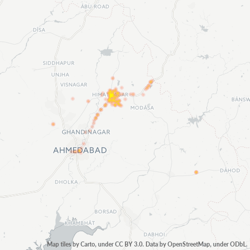Bedrijfsconcentratie in Postcode 383001 - Himatnagar, Gujarat