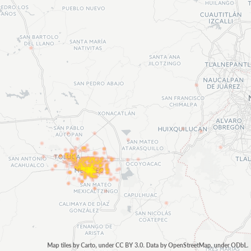 Verksamhetskoncentration i Postnummer 52140 - Toluca de Lerdo, Mexiko (delstat)