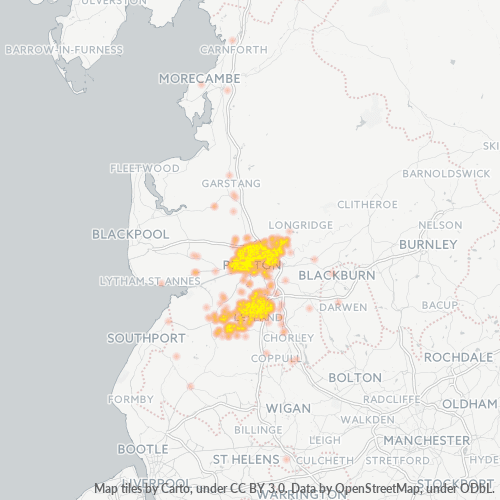 Concentració d'empreses a Codi Postal PR2 - Preston, Anglaterra