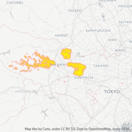 Bedrijfsconcentratie in Postcode 190 - Tokyo Prefecture
