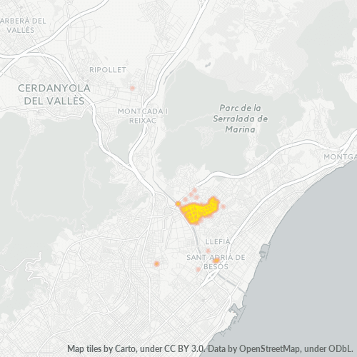 Verksamhetskoncentration i Postnummer 08922 - Santa Coloma de Gramenet, Katalonien