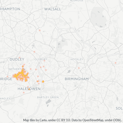 Verksamhetskoncentration i Postnummer B64 - Cradley Heath, England