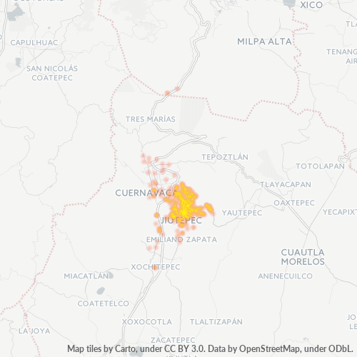 Verksamhetskoncentration i Postnummer 62550 - Jiutepec, Morelos
