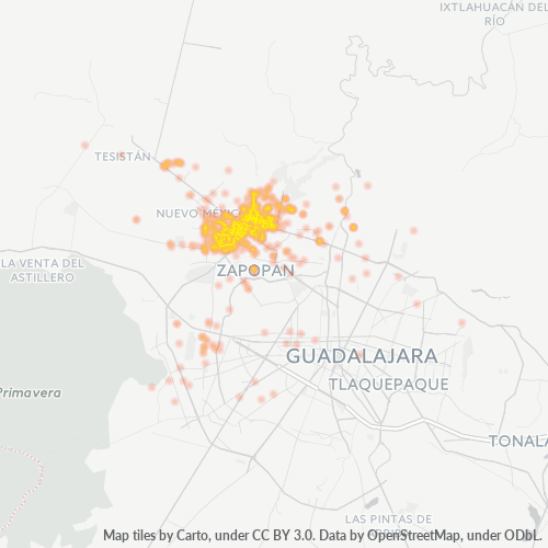 Verksamhetskoncentration i Postnummer 45130 - Zapopan, Jalisco