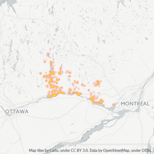 Bedrijfsconcentratie in Postcode J0V - Quebec (provincie)