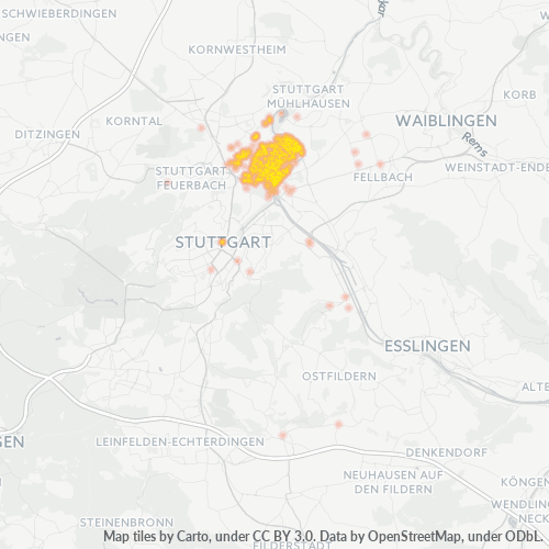Bedrijfsconcentratie in Postcode 70376 - Stuttgart, Baden-Württemberg