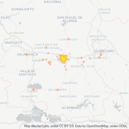 Verksamhetskoncentration i Postnummer 38000 - Celaya, Guanajuato (delstat)