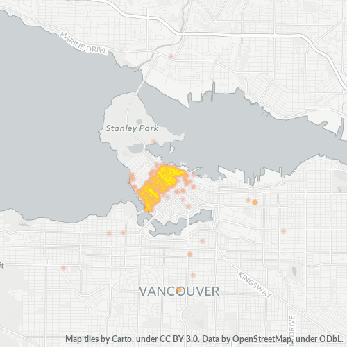 Bedrijfsconcentratie in Postcode V6E - Vancouver, Brits-Columbia