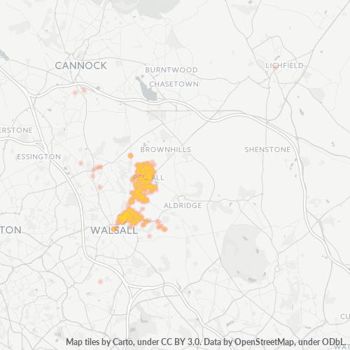 Concentració d'empreses a Codi Postal WS4 - Walsall, Anglaterra