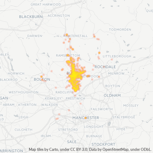 Concentrarea activității în Cod Postal BL9 - Bury, Anglia