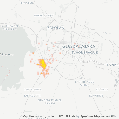 Verksamhetskoncentration i Postnummer 45236 - Zapopan, Jalisco