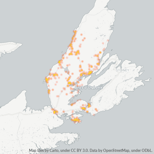 Bedrijfsconcentratie in Postcode B0E - Nova Scotia