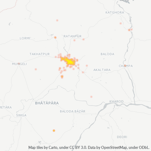 Bedrijfsconcentratie in Postcode 495001 - Bilāspur, Chhattisgarh