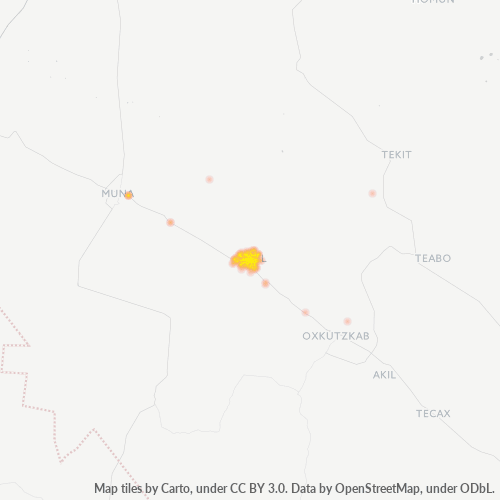 Verksamhetskoncentration i Postnummer 97860 - Ticul, Yucatán (delstat)