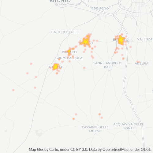 Bedrijfsconcentratie in Postcode 70020 - Italië